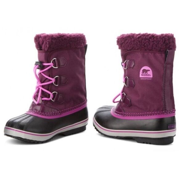Sorel Youth Yoot PAC Nylon Boots Waterproof Purple Pink Colorblock Pattern Sz 4 - Picture 1 of 13